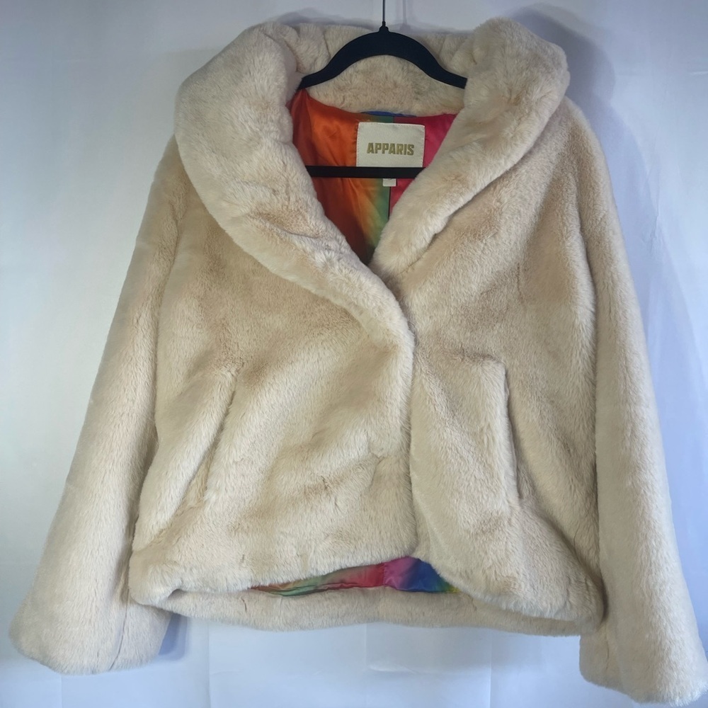 Apparis Cream Faux Fur Teddy Jacket with Shawl Collar - Picture 1 of 6